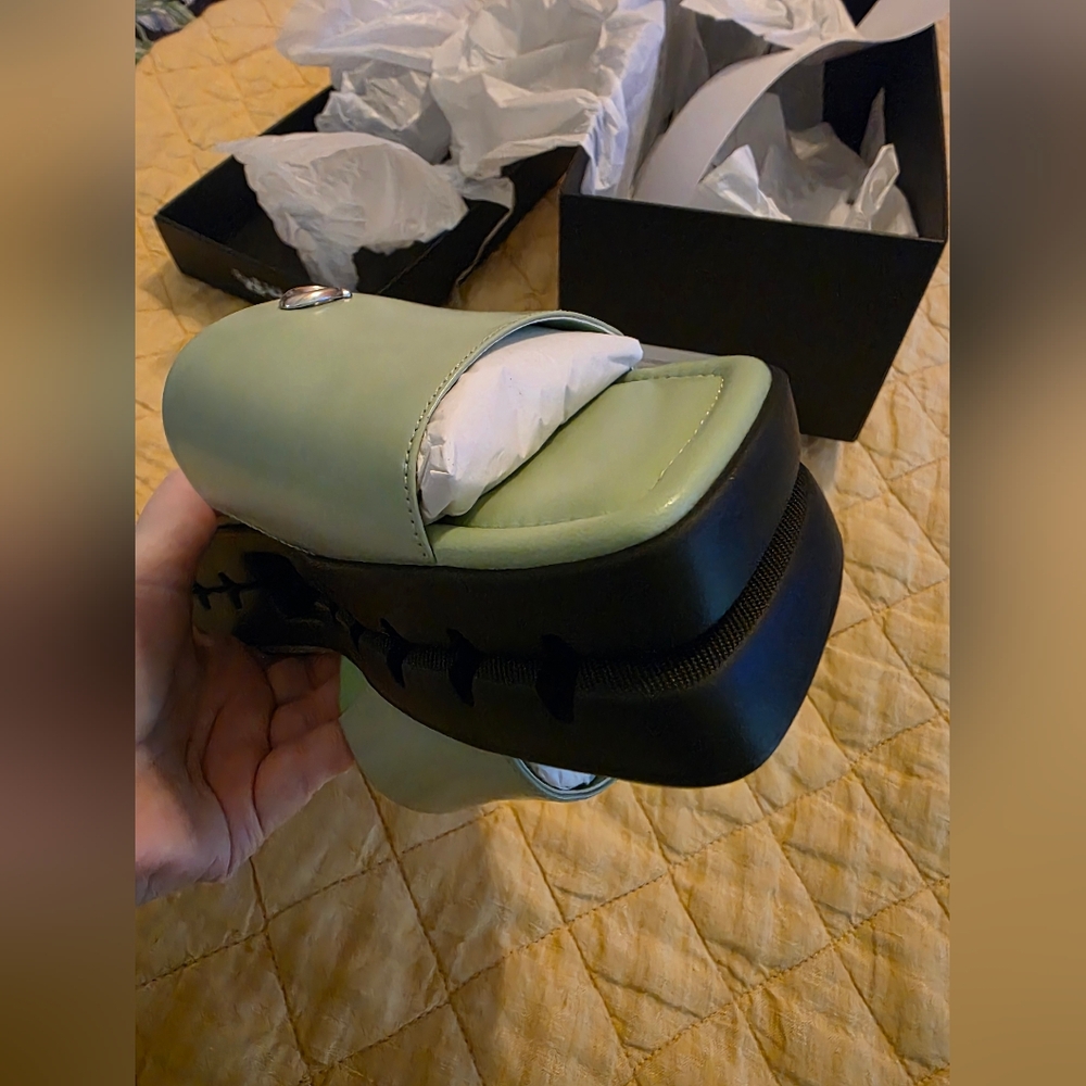 New In Box Coach Florence Leather Slides β Pale Pistachio Size 9.5B - Picture 6 of 13